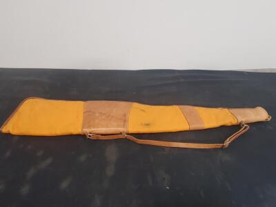 Leather & Canvas Soft Rifle or Shotgun Case 50" Yellow/Brown, Adjustable Strap, Vintage Style (I)