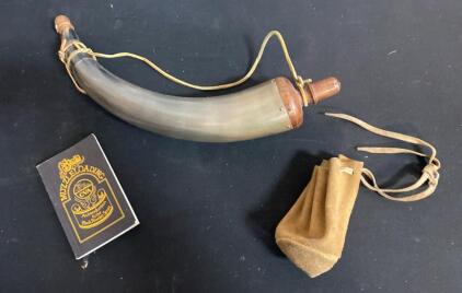 CVA Powder Horn, Leather Possibles Bag & Black Powder Manual Set for Muzzleloading