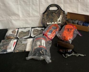Winter Outdoor Gear Lot - Camo & Thermal Apparel, EnerWear Socks, Ice Cleats, Sunglasses, Bag ( G )