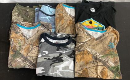 Lot of 7 Realtree XL Camouflage T-Shirts, 60/40 Cotton-Poly Blend, Various Camo Patterns ( G )