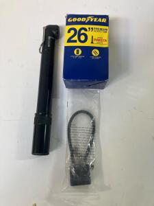 Bicycle Accessory Lot: Goodyear 26" Presta Tube, Mini Hand Pump, Cable Lock, Tire Levers (G)