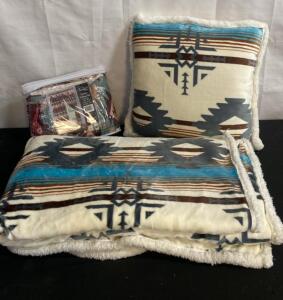 Southwestern Bedding & Curtain Set - ChezMoi Dune, Plush Throw, 18"x18" Pillow, Curtains 60"x84" ( G )