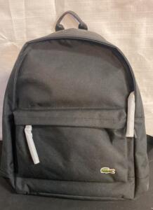 Unused Lacoste Black Classic Backpack &ndash; Polyester Canvas, 17" x 12" x 6", Padded Straps, Front Zip Pocket ( G )