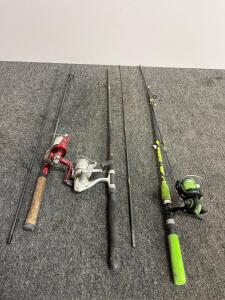 Set of 3 Spinning Rod & Reel Combos &ndash; 2-Piece, 6'6" Graphite, Cork/EVA Handles, Mixed Colors