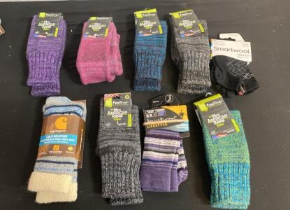 Assorted FoxRiver, Carhartt, Smartwool Wool Socks &ndash; 10 Pairs, Mixed Sizes & Styles ( G )