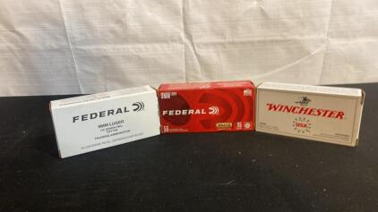 9mm Luger Ammo Mix &ndash; Federal Champion 115gr FMJ & Winchester 147gr TCMC (Brass, 50rd/Box, USA)