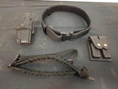 Law Enforcement Duty Belt Set: Basketweave Holster, Double Mag Pouch, Nylon Belt, Sling - Black. ( shelf E)