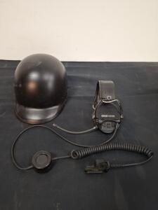 MSA Sordin Supreme MIL CC Headset w/ Boom Mic, PTT & Gentex Black CVC Ballistic Helmet. ( shelf A)