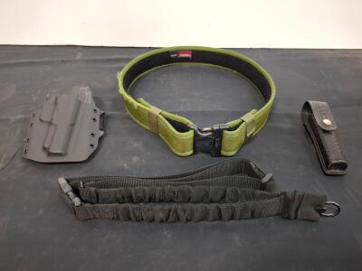 Bianchi Tactical Duty Belt Set with Kydex Holster, Leather Pouch, and Bungee Sling. ( shelf E)