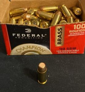 Federal Champion 40 S&W 180 Grain FMJ 100 Rounds, Brass Case, Factory Box