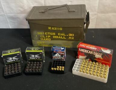 Mixed Ammo Lot: .40 S&W NovX, Federal & .380 Hornady JHP &ndash; 98 Rds in Surplus .30 Cal Ammo Can