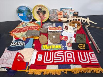 Large Vintage Military & Americana Lot: Civil War, WWII, USMC, Beer Trays, Comics, Flags, Ephemera