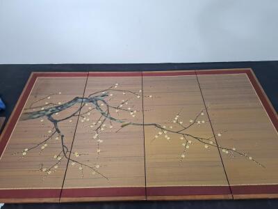 Japanese 4-Panel Byōbu Folding Screen, Plum Blossom Design, Wood Frame, ( shelf I)