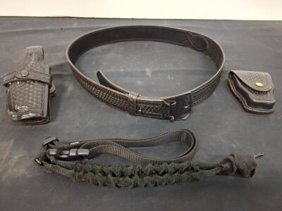 Safariland 070 Duty Holster, Akers B08-46 2.25" Basketweave Leather Duty Belt Set, Mag Pouch, Sling. (Shelf E)