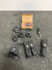 Police Duty Belt Accessories Bundle &ndash; Motorola CommPort Earpiece, PTT Units, Leather Holders (e)