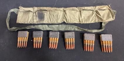 .303 British Mk VII Ball 35 Rounds, 1949 Radway Green, 7 Stripper Clips, Canvas Bandolier