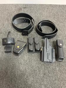 Black Basketweave Police Duty Belt Set, Holster, Mag Pouch, Baton & Cuff Cases Included (c)