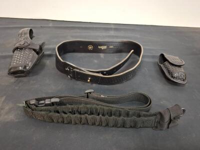 Boston Leather 34" Duty Belt, Safariland 070 Glock Holster, Basketweave Mag Pouch, Sling. (Shelf E)