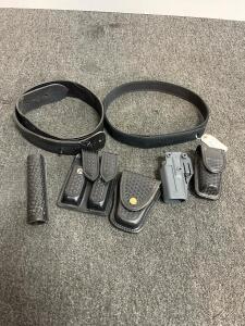 Police Duty Belt Set, Basketweave Leather, Blackhawk CQC Holster for Glock 17/22, Accessories Included