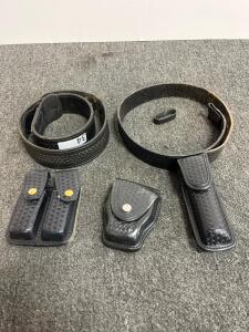 Police Duty Belt Set, Size 34" Black Basketweave with Double Mag, Handcuff, & Baton/Flashlight Pouches(a)
