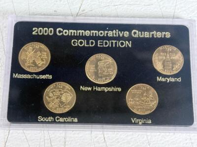 2000 U.S. State Quarters Gold Edition Set &ndash; Massachusetts, Maryland, South Carolina, New Hampshire, Virginia