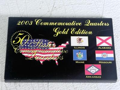 2003 Gold Edition 50 State Quarters Set &ndash; Illinois, Alabama, Maine, Missouri, Arkansas, 24K Layered