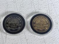 Sea Life Park Hawaii $1 & $5 Trade Tokens, Makapuu Point Oahu, With Protective Capsules