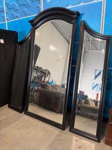 Large Arched Black Trifold Floor Mirror, 3 Hinged Panels, 90x81 in, Traditional Style