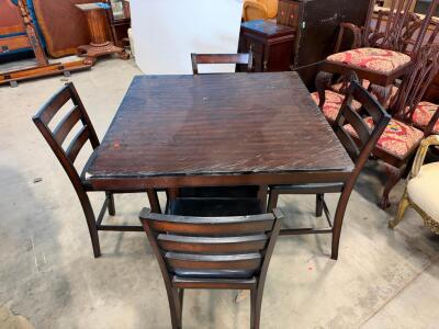 Bar-Height Pub Table Set with 4 Ladder-Back Chairs, Faux Leather Seats, Espresso Finish, 42"x42"