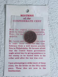 Restrike Confederate Cent, 1 Cent Coin, Liberty Obverse, Lovett Design, Sealed Card Display