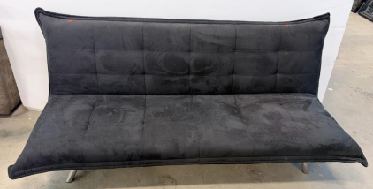 Modern Black Microfiber Futon Sofa Bed, Metal Legs, 71&rdquo; Convertible Sleeper