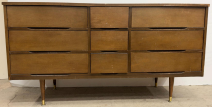 Mid-Century Modern Walnut Dresser, 9 Drawers, Model 4604-20 approximately 59.5&rdquo; x 17.5&rdquo; x 31.5&rdquo;