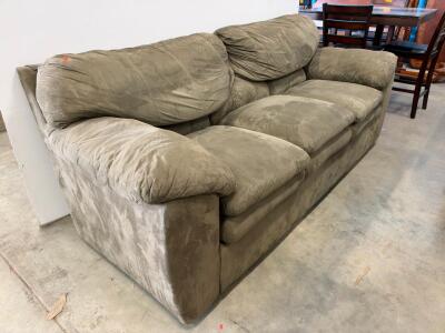 Microfiber 3-Seater Sofa, Olive Green, Overstuffed Cushions, 84&rdquo;x38&rdquo;x38&rdquo;, Visible Wear