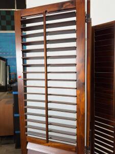 Dark Brown 3-Panel Wood Plantation Shutter Room Divider, Adjustable Louvers, 72"x60"