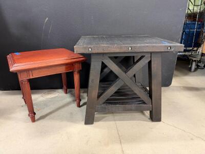 Rustic Dark Wood Farmhouse End Table & Traditional Cherry Side Table, Solid Wood, Shelf, Ornate Trim