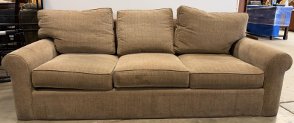 3-Seater Sofa, Light Brown Woven Fabric, Rolled Arms, Removable Cushions, 90" Wide