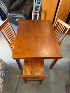 Square Wooden Dining Table Set with 3 Slat-Back Chairs, Medium Brown Finish