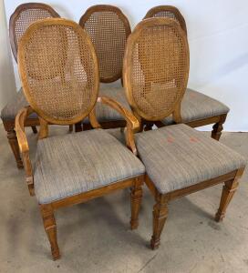 Set of 5 Vintage French Louis XVI Style Cane Back Dining Chairs with Arm and Side Chairs