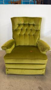 Vintage!!! 1971 Avocado Green Velvet Recliner Chair, Model 871, Manual Lever-Operated