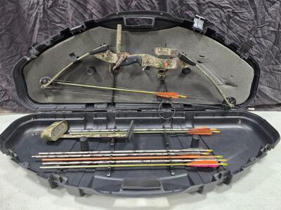 Compound Bow Set with Plano PillarLock Hard Case, 8 Arrows, Quiver, Woodland Camo, RH