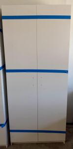 Tall White Cabinet with Double Doors, Adjustable Shelves, 30" Wide x 17" Deep x 70" High Missing handles