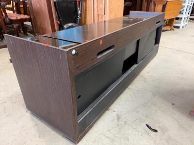 Salamander Designs Manhattan 345 Media Cabinet, Medium Walnut Finish, Glass Top, 73" Width