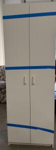White Freestanding Storage Cabinet, 70"x20"x17", 5 Adjustable Shelves, Double Doors