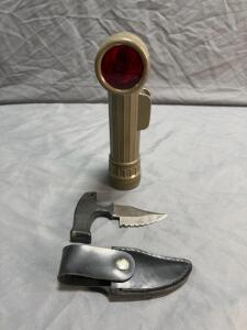 Fulton MX-991/U Military Angle Head Flashlight w/ Red Lens & T-Handle Push Dagger, Sheath