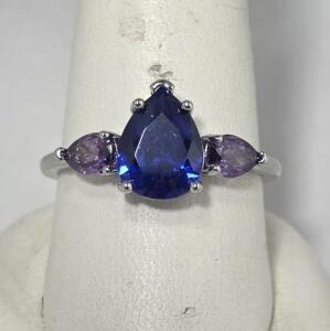Size 10 Faceted Blue Sapphire & Amethyst Ring