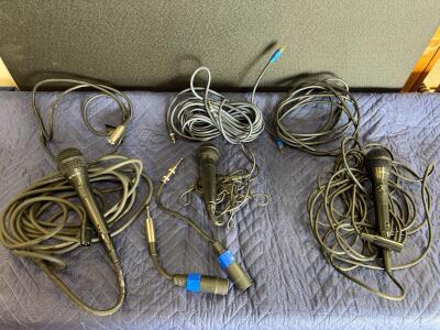 Audio Studio Lot: Peavey PV-12 Dynamic Microphones Lot, 3 Mics, XLR, RCA Cables & Adapters, On/Off Switch