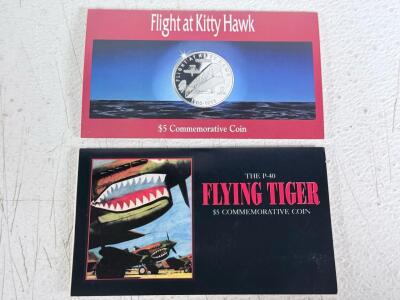 Flight at Kitty Hawk and P-40 Flying Tiger $5 Commemorative Coins in Display Packaging