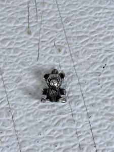 Sterling Silver Teddy Bear Pendant Charm with Loop, 0.8" Tall, Stamped 925