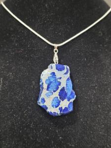 58.50 Dark Blue Sea Sediment Jasper Freeform Slice Gemstone 24" Necklace