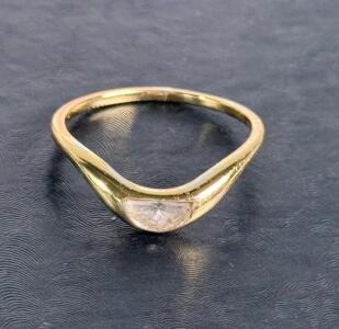 Sterling Silver Gold-Plated Ring with Rose-Cut White Stone, Size Not Specified
